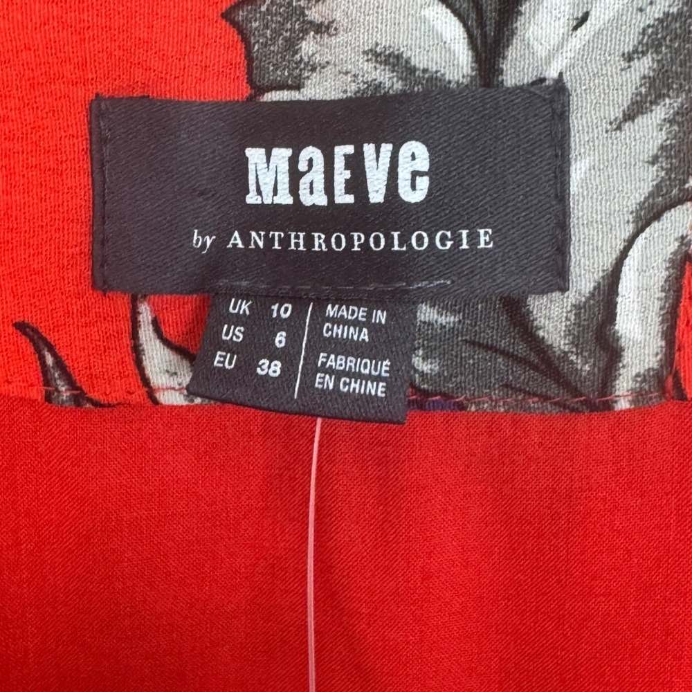 Maeve Anthropologie Caldwell Button Front‎ Dress Womens 6 Red NWT Square Neck - Picture 8 of 10
